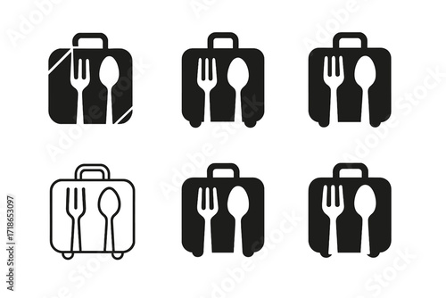 Culinary Travel Logos. Culinary tourism and destination dining. Set Logo of culinary tourism and destination dining: suitcase with spoon and fork. harmonious