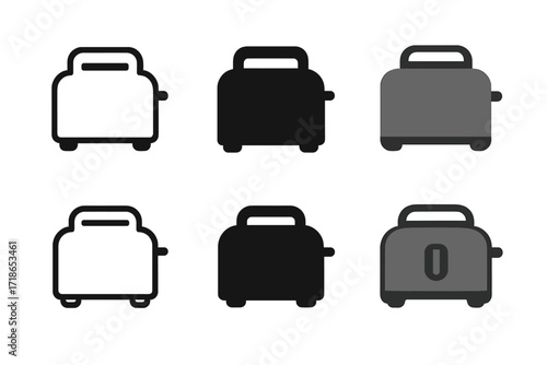 Toaster Slot Logos. Toaster Slot. Set Logo of Toaster Slot: toaster with single slot. harmonious logo variations of the same emblematic concept, each with