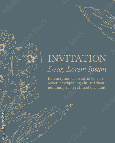 Elegance Wedding drawn mono-line floral botanical flower pattern background design