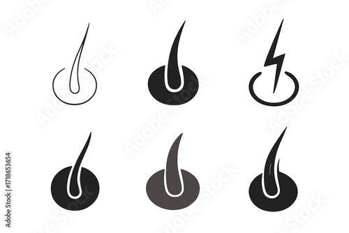 Haircare Logo Variations. Haircare. Set Logo of Haircare: Hair strand. harmonious logo variations of the same emblematic concept, each with different artistic