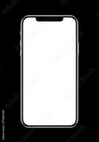 Smartphone with Blank White Screen on Black Background Product Shot