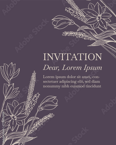 Elegance Wedding drawn mono-line floral botanical flower pattern background design