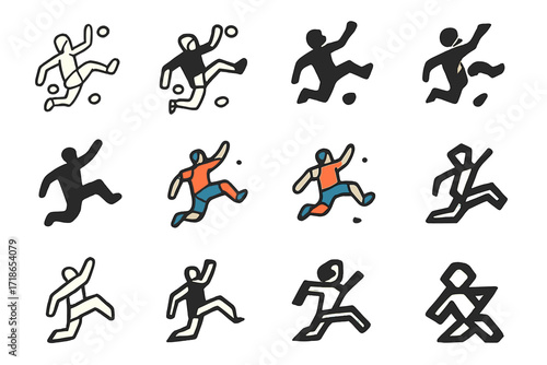 Rock Climbing Logo Set. Set Logo of Rock Climber: Climber jumping between holds. Logo set in vector style, emblematic variations. line, bold thick line, solid