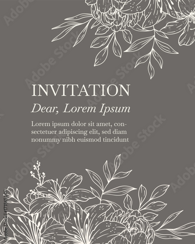 Elegance Wedding drawn mono-line floral botanical flower pattern background design
