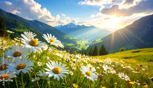 Fototapeta Naklejka Na Ścianę i Meble -  Alpine meadow sunset