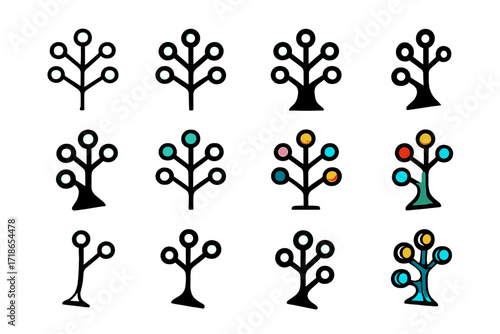 Cognitive Therapy Logos. Set Logo of Cognitive Therapy: Abstract neural tree. Logo set in vector style, emblematic variations.