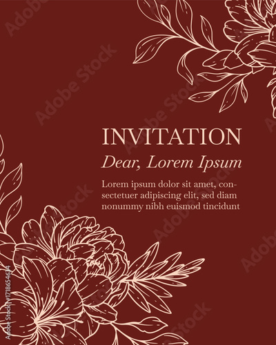 Elegance Wedding drawn mono-line floral botanical flower pattern background design