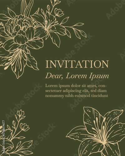 Elegance Wedding drawn mono-line floral botanical flower pattern background design