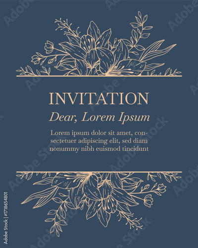 Elegance Wedding drawn mono-line floral botanical flower pattern background design