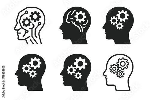 Cognitive Gears Logos. Artificial Intelligence. Set Logo of Artificial Intelligence: Cognitive gears. harmonious logo variations of the same emblematic