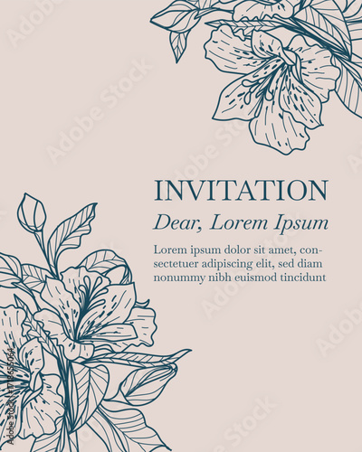 Elegance Wedding drawn mono-line floral botanical flower pattern background design