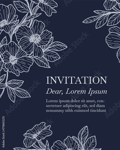 Elegance Wedding drawn mono-line floral botanical flower pattern background design