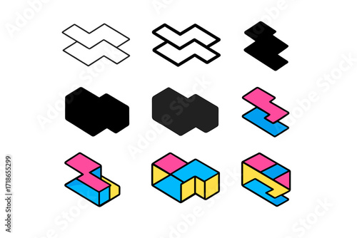 Zigzag Logo Designs. Set Logo of Symphony Orchestra: Cymbals. Logo set in vector style, emblematic variations. line, bold thick line, solid black filled, solid