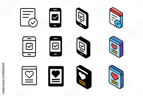 Civic Tool Icons. Icon Set of Digital Civic Tools: Online petition, Voting app, Social campaign post. Icons set in vector style, emblematic variations. Online