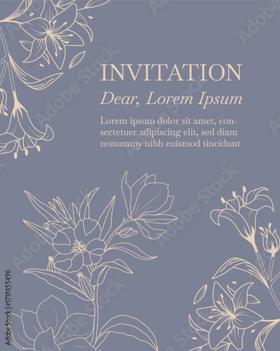 Elegance Wedding drawn mono-line floral botanical flower pattern background design