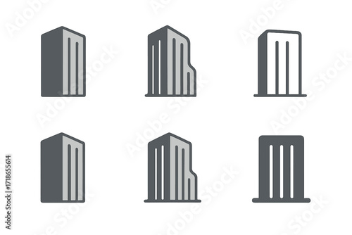 Concrete Logo Variations. Concrete walls. Set Logo of Concrete walls: tall concrete facade. harmonious logo variations of the same emblematic concept, each
