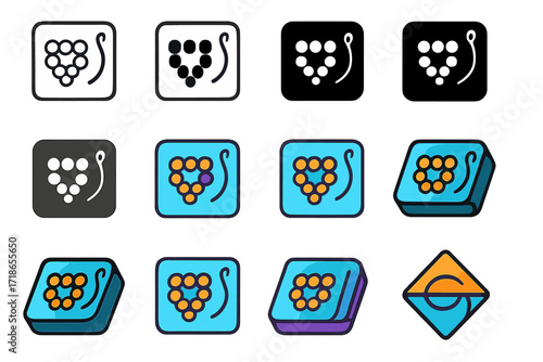 Colorful Beading Kit Logos. Set Logo of Handicrafts: Beading Kit. Logo set in vector style, emblematic variations. line, bold thick line, solid black filled,