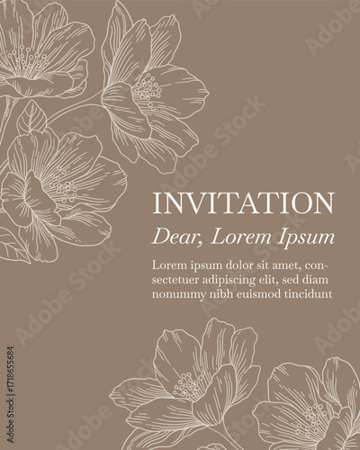 Elegance Wedding drawn mono-line floral botanical flower pattern background design