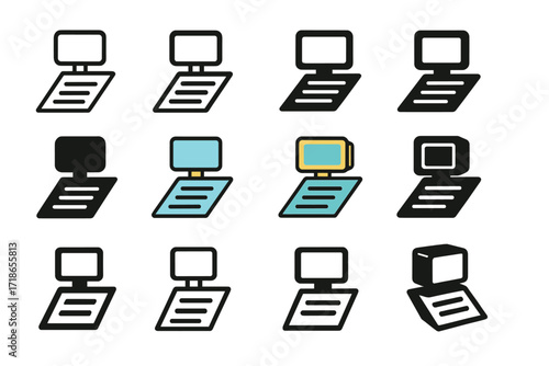TV Production Logo Variations. Set Logo of TV Production Scheduling: Show Queue List. Logo set in vector style, emblematic variations. line, bold thick line,