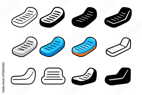 Inflatable Lounger Logos. Set Logo of outdoor lounging: inflatable pool lounger. Logo set in vector style, emblematic variations. line, bold thick line, solid