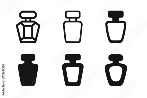 Luxury Perfume Logos. Perfume. Set Logo of Perfume: Luxury perfume cap. harmonious logo variations of the same emblematic concept, each with different artistic
