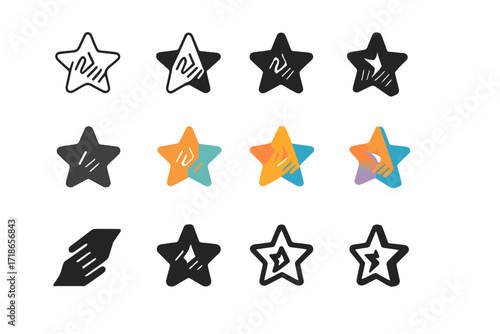 Star Hands Logo Variations. Set Logo of Inspirational quotes and motivational ideas: hands forming a star. Logo set in vector style, emblematic variations.