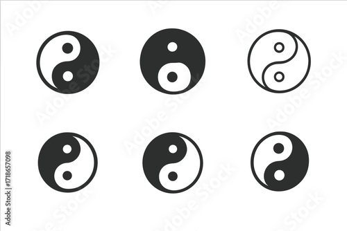 Harmonious Logo Variations. Wellness. Set Logo of Wellness: Yin yang. harmonious logo variations of the same emblematic concept, each with different artistic