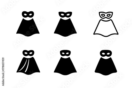 Diverse Costume Logos. costumed guests. Set Logo of costumed guests: cape with mask. harmonious logo variations of the same emblematic concept, each with