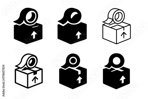 E-commerce Logo Variations. E-commerce packaging station. Set Logo of e-commerce packaging station: tape dispenser and box. harmonious logo variations of the