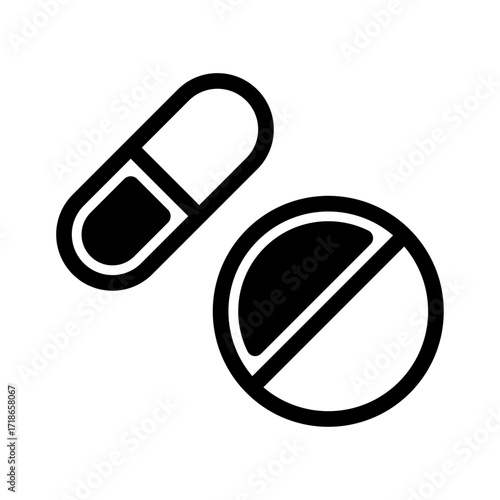 Pain Relief Pills Line Icon of Pain Management Icon Set
