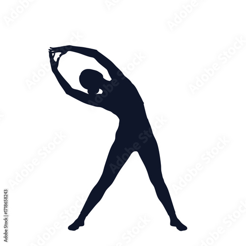 Silhouette of a Woman Stretching for Fitness and Well-being, Ideal for illustrating exercise, yoga, physical therapy or promoting health-related content on websites and blogs.