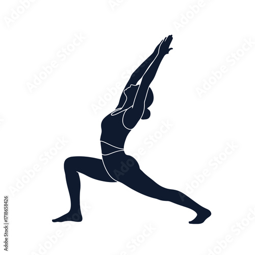 Serene Warrior Pose Silhouette for Health and Wellness Promotion in Yoga Studios and Fitness Centers for Promoting Balance and Flexibility