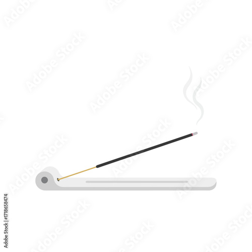 Serene Incense Stick on Holder with Smoke, Ideal for Aromatherapy, Meditation, Wellness, and Spiritual Practices Promotion and Relaxation Concepts.