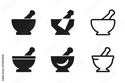Pharmaceutical Logo Variations. Pharmaceuticals. Set Logo of Pharmaceuticals: Mortar and pestle. harmonious logo variations of the same emblematic concept,