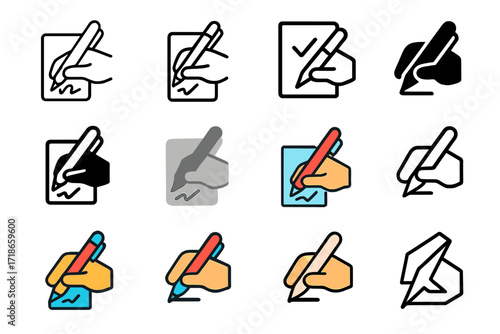 Court Reporting Logos. Set Logo of Court reporters and legal assistants documenting hearings: Signature verification icon. Logo set in vector style, emblematic