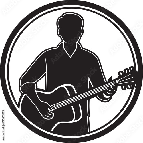 Silhouette of a man playing acoustic guitar Keywords: guitar, acoustic guitar, musician