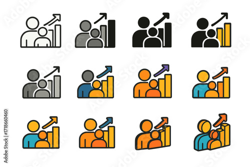 Geometric Logo Series. Set Logo of Content Series Branding: audience growth analytics. Logo set in vector style, emblematic variations. line, bold thick line,