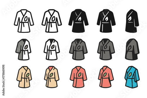 Spa Robe Logos. Set Logo of Spa Robes: Spa robe with nature leaf emblem. Logo set in vector style, emblematic variations. line,