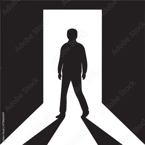 Silhouette of Person Standing in Bright Open Doorway