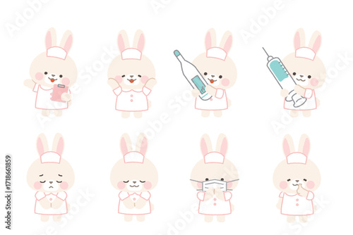 白ウサギの看護師　ポーズセット1　主線なし