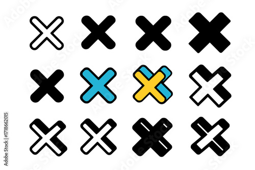 St. Andrew?s Logo Set. Set Logo of Cross Symbol: St. Andrew?s cross. Logo set in vector style, emblematic variations. line, bold thick line, solid black