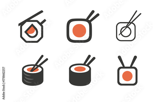 Sushi Logo Variations. Restaurants. Set Logo of Restaurants: Sushi roll. harmonious logo variations of the same emblematic concept, each with different