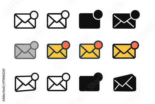 Colorful Logo Variations. Set Logo of Content Series Branding: branded envelope and notification. Logo set in vector style,