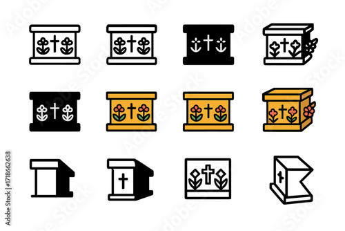 Church Altar Logos. Set Logo of Church Altar: altar with floral decorations. Logo set in vector style, emblematic variations. line