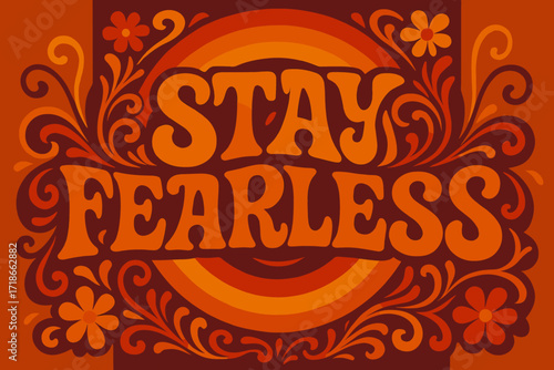 Stay Fearless Poster. Colorful isometric vector icons set of outdoor activities for stress relief: forest walk, sunrise hike, riverside picnic, yoga in the
