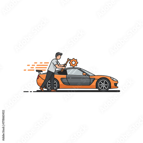 Fast Car Repair Mechanic Servicing a Sports Car