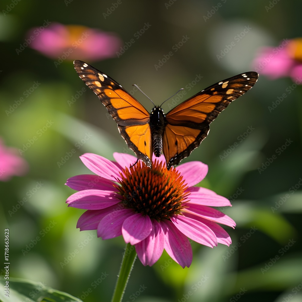 Fototapeta premium butterfly on pink flower