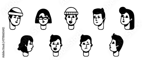 Expressive faces showcase diverse personalities in a hand-drawn style, perfect for branding, character design, or creative projects requiring unique avatars
