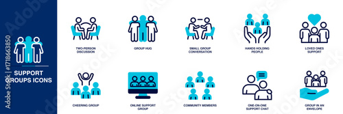 Support Groups Blue Colored Outline Icon Set