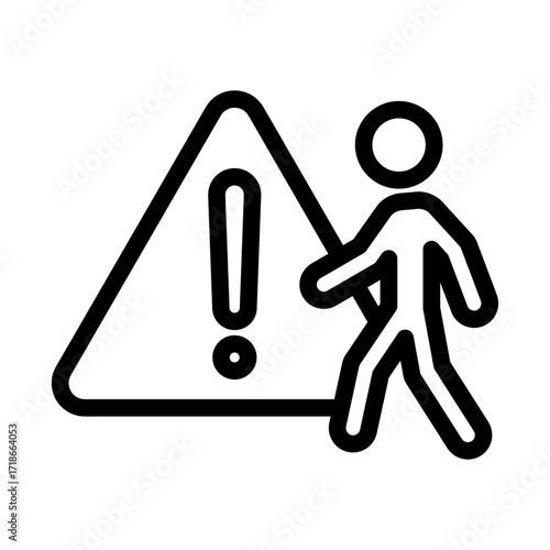 Warning Sign and Walking Person Line Icon of Crisis Intervention Icon Set